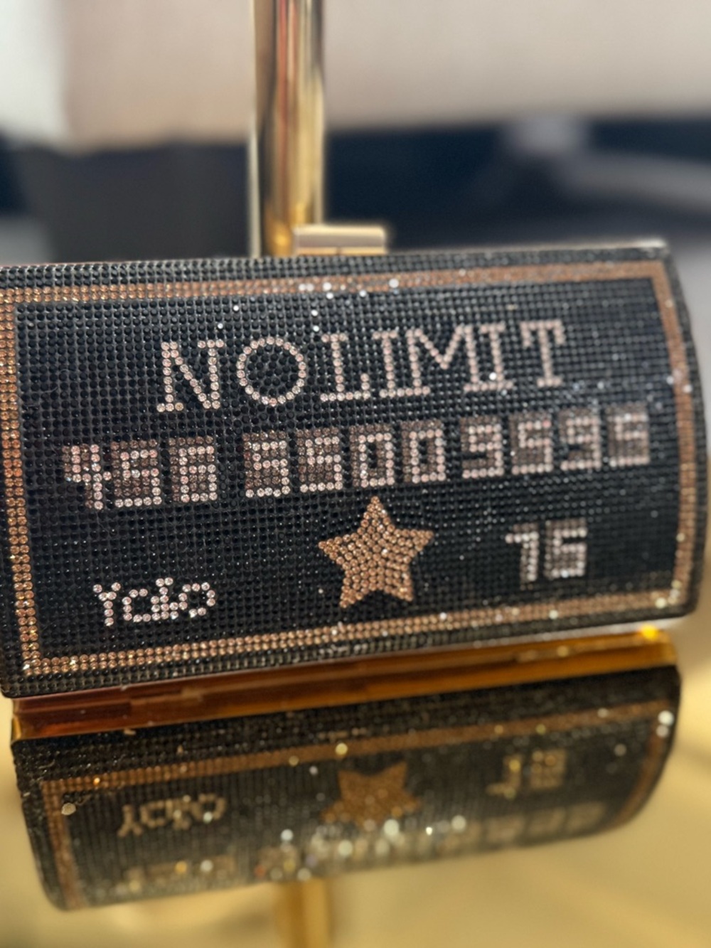 Urban Expressions Black and Gold Rhinestone 'No Limit' Clutch
